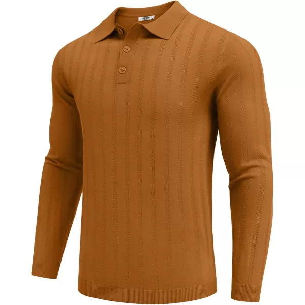 COOFANDY Men's Knit Polo Shirt Casual Long Sleeve Polo Sweater Dress Collar Polo Classic Golf Shirts