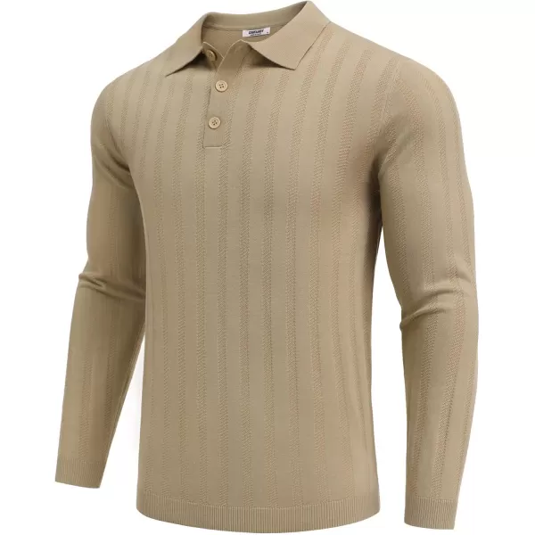 COOFANDY Men's Knit Polo Shirt Casual Long Sleeve Polo Sweater Dress Collar Polo Classic Golf Shirts