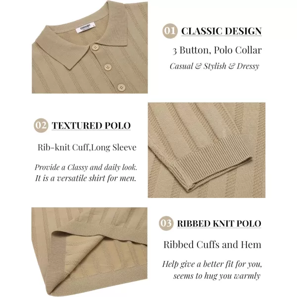COOFANDY Men's Knit Polo Shirt Casual Long Sleeve Polo Sweater Dress Collar Polo Classic Golf Shirts