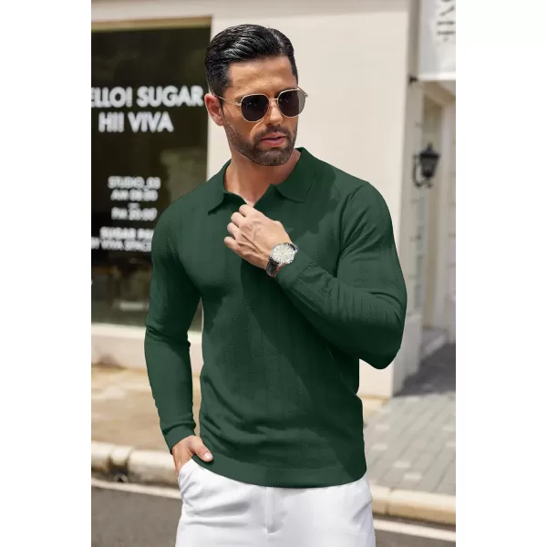 COOFANDY Men's Knit Polo Shirt Casual Long Sleeve Polo Sweater Dress Collar Polo Classic Golf Shirts