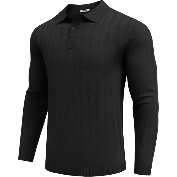 COOFANDY Men's Knit Polo Shirt Casual Long Sleeve Polo Sweater Dress Collar Polo Classic Golf Shirts
