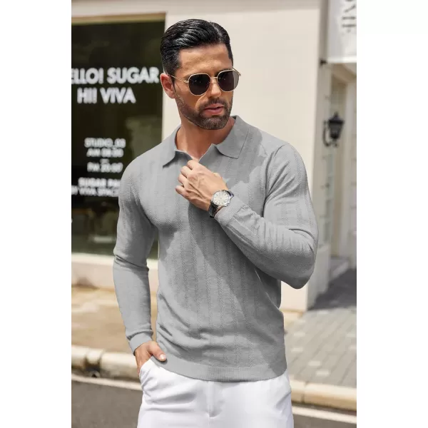 COOFANDY Men's Knit Polo Shirt Casual Long Sleeve Polo Sweater Dress Collar Polo Classic Golf Shirts