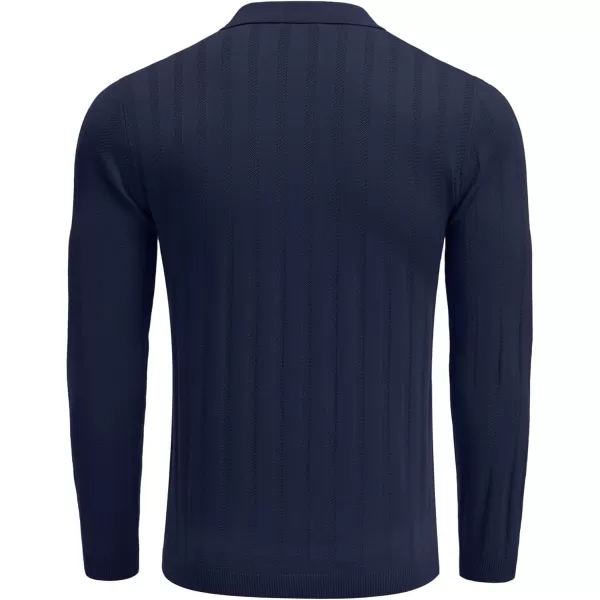 COOFANDY Men's Knit Polo Shirt Casual Long Sleeve Polo Sweater Dress Collar Polo Classic Golf Shirts