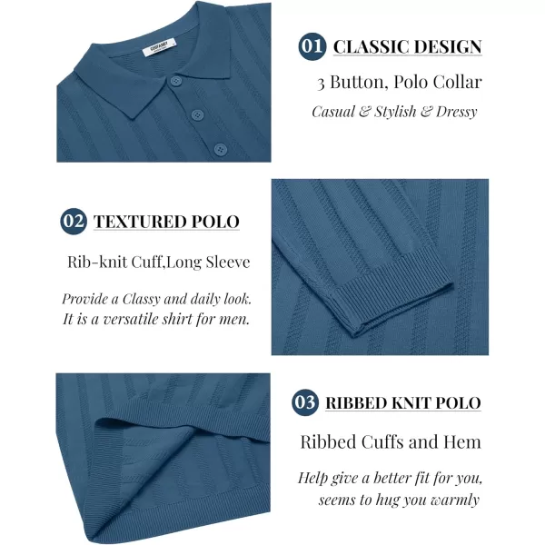 COOFANDY Men's Knit Polo Shirt Casual Long Sleeve Polo Sweater Dress Collar Polo Classic Golf Shirts