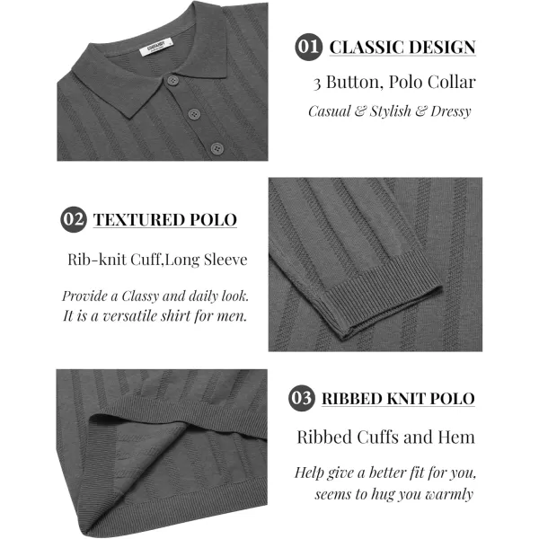 COOFANDY Men's Knit Polo Shirt Casual Long Sleeve Polo Sweater Dress Collar Polo Classic Golf Shirts