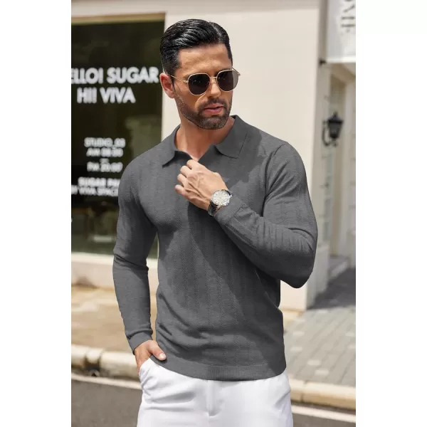 COOFANDY Men's Knit Polo Shirt Casual Long Sleeve Polo Sweater Dress Collar Polo Classic Golf Shirts