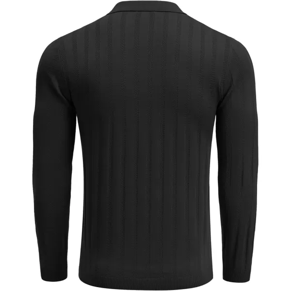 COOFANDY Men's Knit Polo Shirt Casual Long Sleeve Polo Sweater Dress Collar Polo Classic Golf Shirts