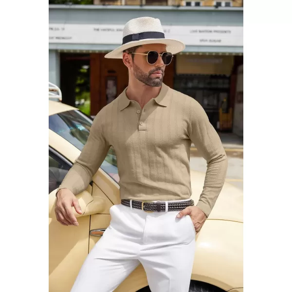 COOFANDY Men's Knit Polo Shirt Casual Long Sleeve Polo Sweater Dress Collar Polo Classic Golf Shirts