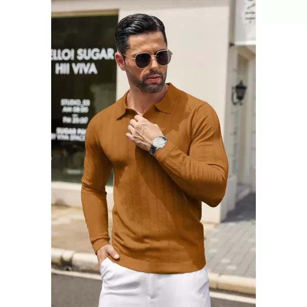 COOFANDY Men's Knit Polo Shirt Casual Long Sleeve Polo Sweater Dress Collar Polo Classic Golf Shirts