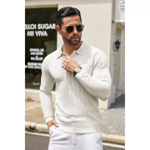 COOFANDY Men's Knit Polo Shirt Casual Long Sleeve Polo Sweater Dress Collar Polo Classic Golf Shirts