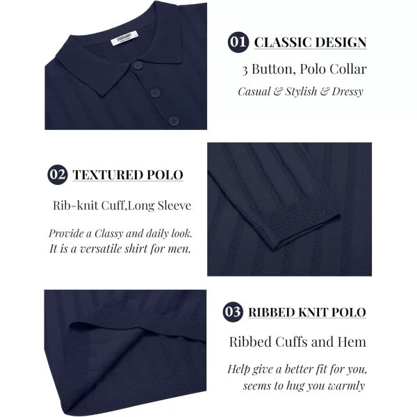 COOFANDY Men's Knit Polo Shirt Casual Long Sleeve Polo Sweater Dress Collar Polo Classic Golf Shirts