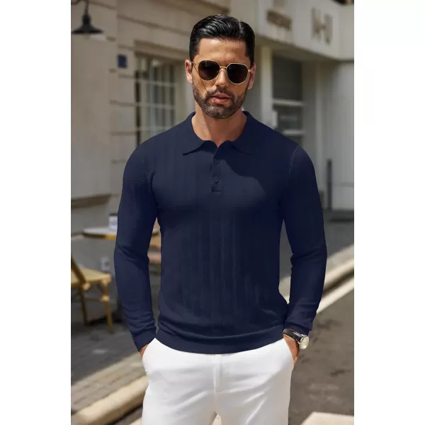 COOFANDY Men's Knit Polo Shirt Casual Long Sleeve Polo Sweater Dress Collar Polo Classic Golf Shirts