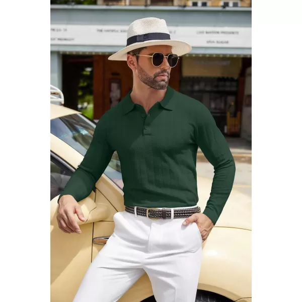 COOFANDY Men's Knit Polo Shirt Casual Long Sleeve Polo Sweater Dress Collar Polo Classic Golf Shirts