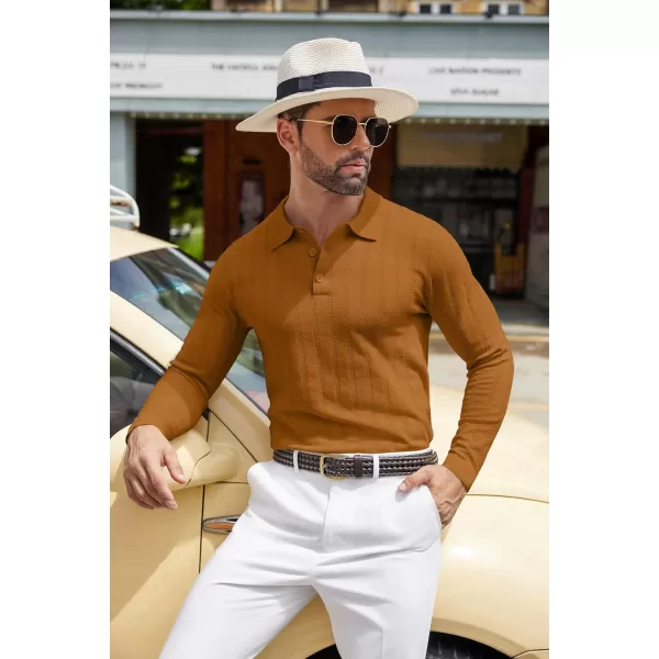 COOFANDY Men's Knit Polo Shirt Casual Long Sleeve Polo Sweater Dress Collar Polo Classic Golf Shirts