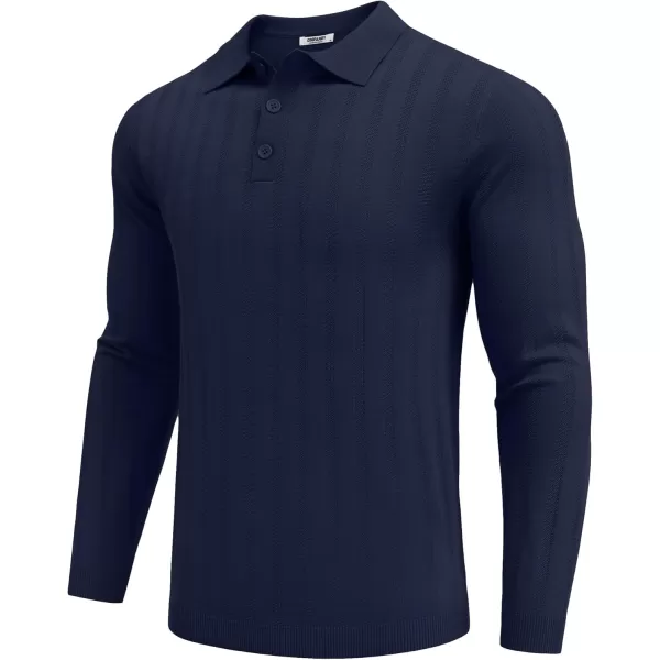 COOFANDY Men's Knit Polo Shirt Casual Long Sleeve Polo Sweater Dress Collar Polo Classic Golf Shirts