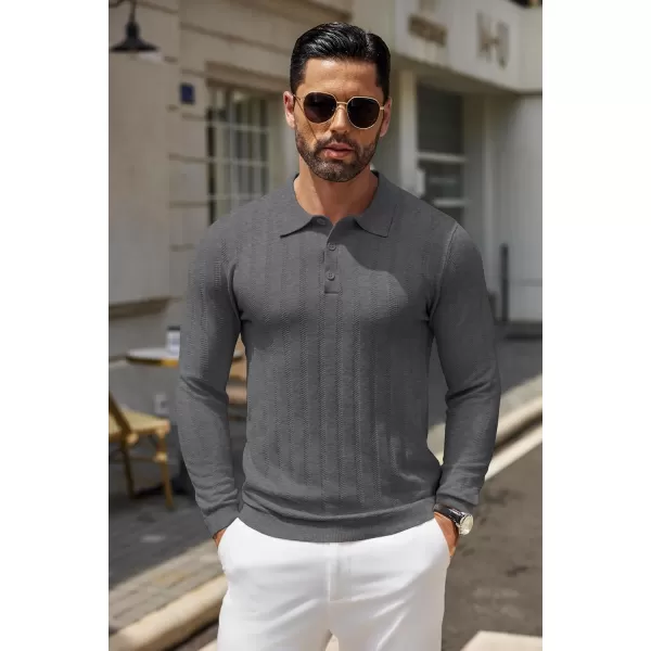 COOFANDY Men's Knit Polo Shirt Casual Long Sleeve Polo Sweater Dress Collar Polo Classic Golf Shirts