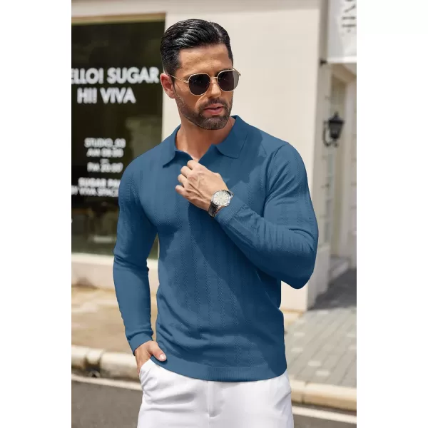 COOFANDY Men's Knit Polo Shirt Casual Long Sleeve Polo Sweater Dress Collar Polo Classic Golf Shirts