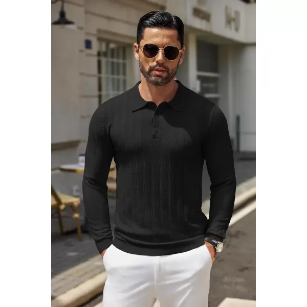 COOFANDY Men's Knit Polo Shirt Casual Long Sleeve Polo Sweater Dress Collar Polo Classic Golf Shirts