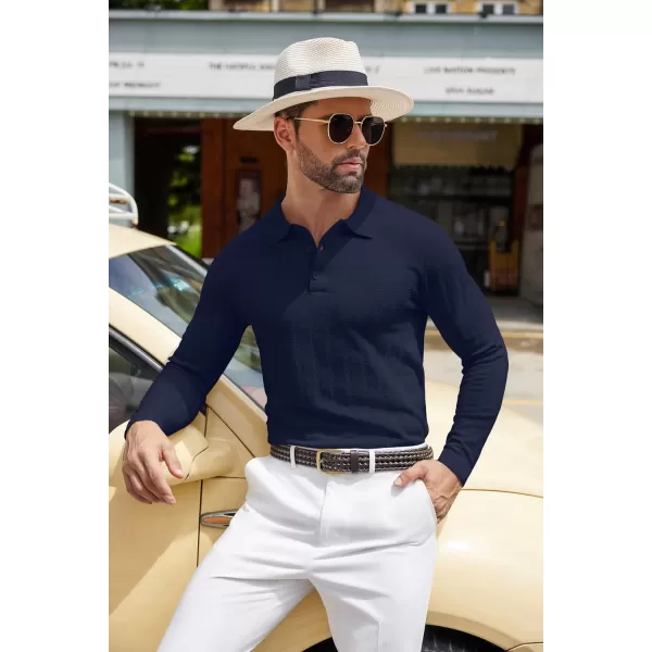 COOFANDY Men's Knit Polo Shirt Casual Long Sleeve Polo Sweater Dress Collar Polo Classic Golf Shirts