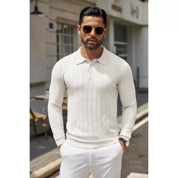 COOFANDY Men's Knit Polo Shirt Casual Long Sleeve Polo Sweater Dress Collar Polo Classic Golf Shirts