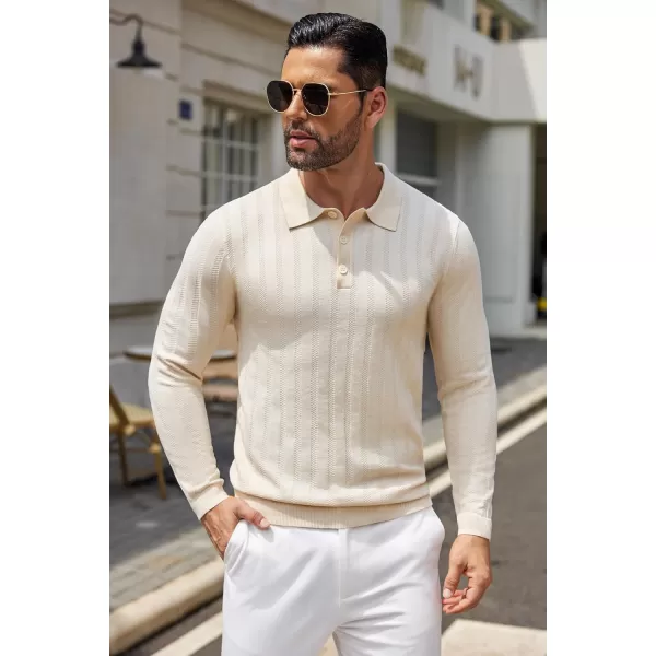 COOFANDY Men's Knit Polo Shirt Casual Long Sleeve Polo Sweater Dress Collar Polo Classic Golf Shirts
