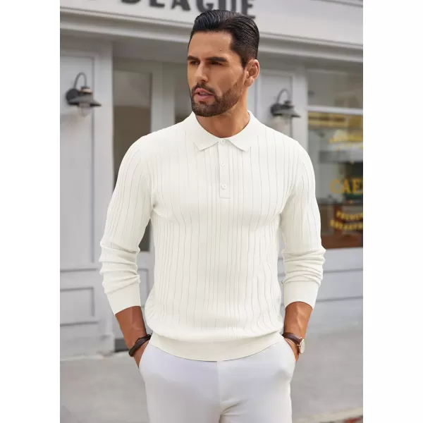 COOFANDY Men's Knit Polo Shirts Long Sleeve Casual Button Down Ribbed Polo Shirt Fashion Golf Shirts