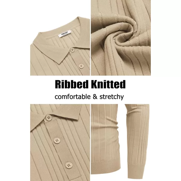 COOFANDY Men's Knit Polo Shirts Long Sleeve Casual Button Down Ribbed Polo Shirt Fashion Golf Shirts