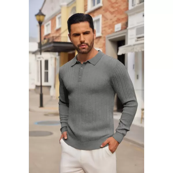 COOFANDY Men's Knit Polo Shirts Long Sleeve Casual Button Down Ribbed Polo Shirt Fashion Golf Shirts