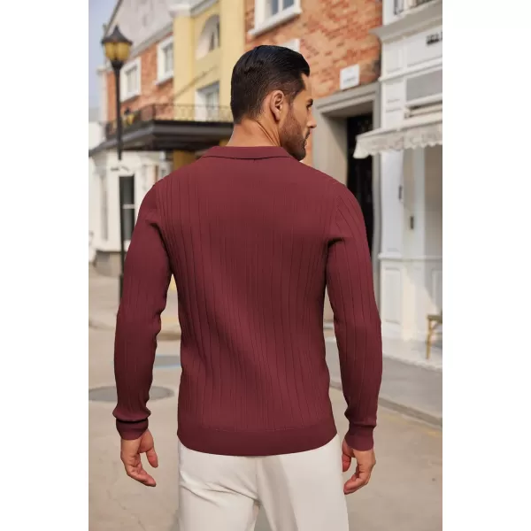 COOFANDY Men's Knit Polo Shirts Long Sleeve Casual Button Down Ribbed Polo Shirt Fashion Golf Shirts