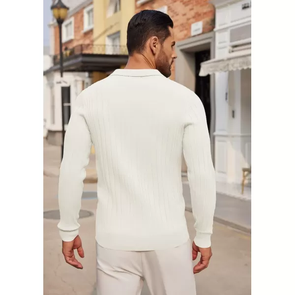 COOFANDY Men's Knit Polo Shirts Long Sleeve Casual Button Down Ribbed Polo Shirt Fashion Golf Shirts