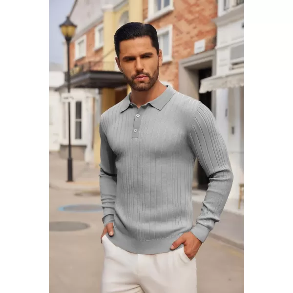COOFANDY Men's Knit Polo Shirts Long Sleeve Casual Button Down Ribbed Polo Shirt Fashion Golf Shirts