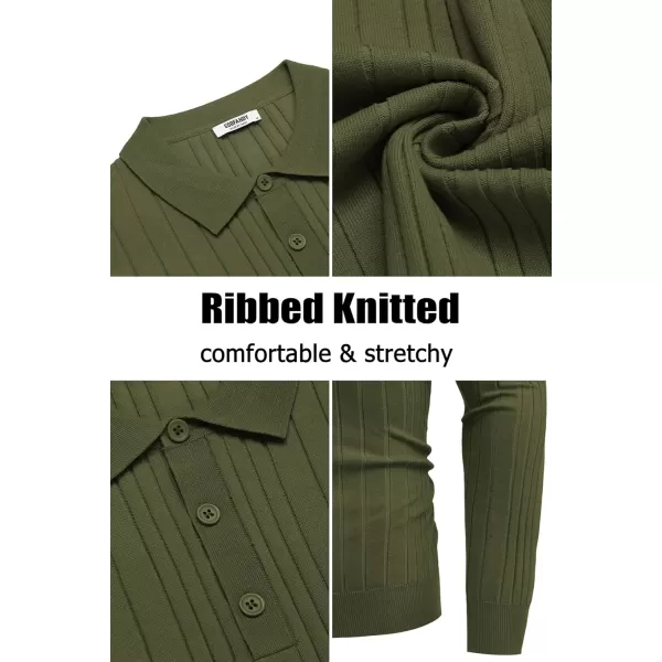 COOFANDY Men's Knit Polo Shirts Long Sleeve Casual Button Down Ribbed Polo Shirt Fashion Golf Shirts