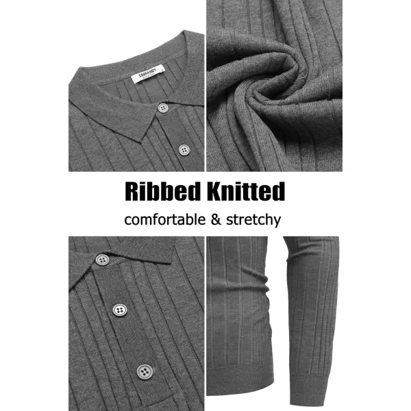 COOFANDY Men's Knit Polo Shirts Long Sleeve Casual Button Down Ribbed Polo Shirt Fashion Golf Shirts