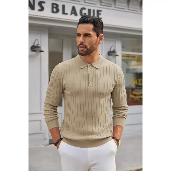 COOFANDY Men's Knit Polo Shirts Long Sleeve Casual Button Down Ribbed Polo Shirt Fashion Golf Shirts