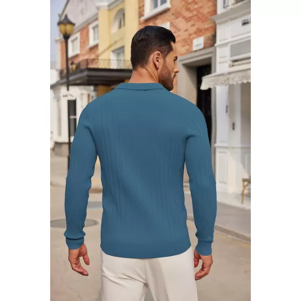 COOFANDY Men's Knit Polo Shirts Long Sleeve Casual Button Down Ribbed Polo Shirt Fashion Golf Shirts