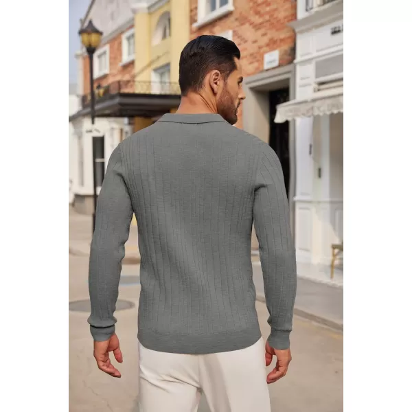 COOFANDY Men's Knit Polo Shirts Long Sleeve Casual Button Down Ribbed Polo Shirt Fashion Golf Shirts