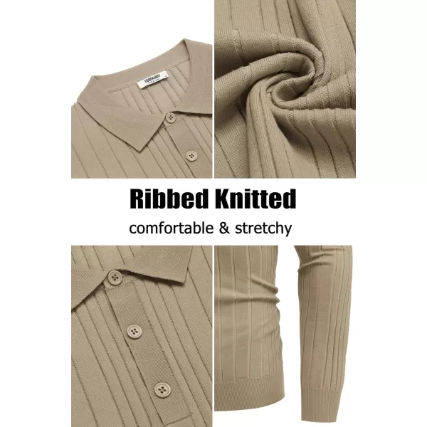 COOFANDY Men's Knit Polo Shirts Long Sleeve Casual Button Down Ribbed Polo Shirt Fashion Golf Shirts