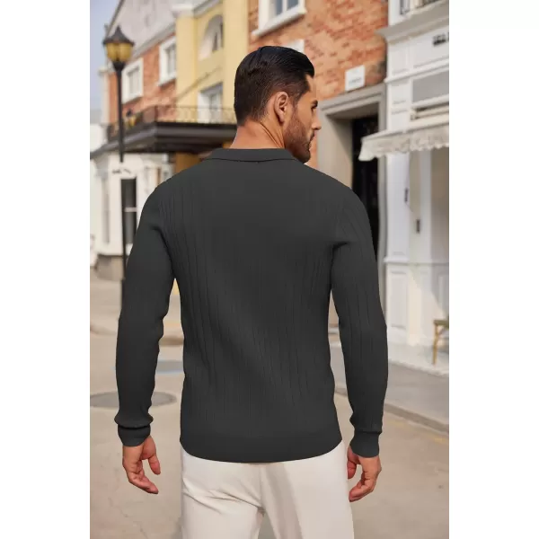 COOFANDY Men's Knit Polo Shirts Long Sleeve Casual Button Down Ribbed Polo Shirt Fashion Golf Shirts
