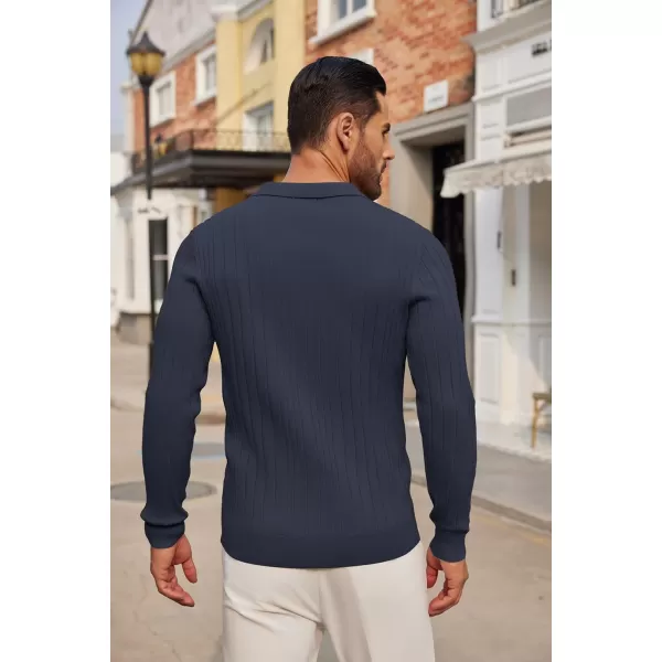 COOFANDY Men's Knit Polo Shirts Long Sleeve Casual Button Down Ribbed Polo Shirt Fashion Golf Shirts