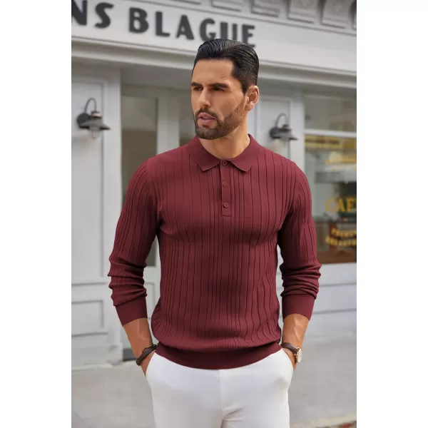 COOFANDY Men's Knit Polo Shirts Long Sleeve Casual Button Down Ribbed Polo Shirt Fashion Golf Shirts