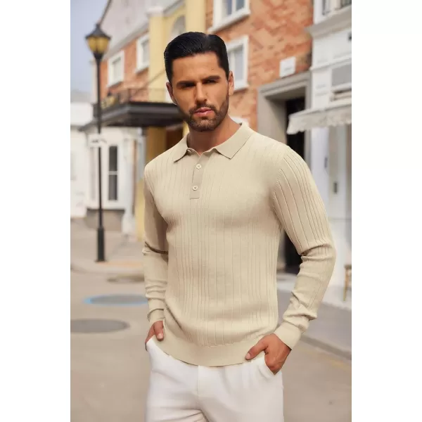 COOFANDY Men's Knit Polo Shirts Long Sleeve Casual Button Down Ribbed Polo Shirt Fashion Golf Shirts