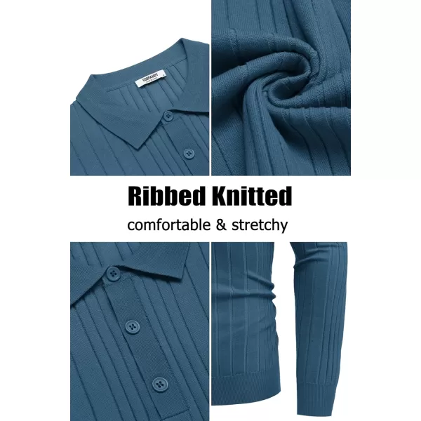 COOFANDY Men's Knit Polo Shirts Long Sleeve Casual Button Down Ribbed Polo Shirt Fashion Golf Shirts