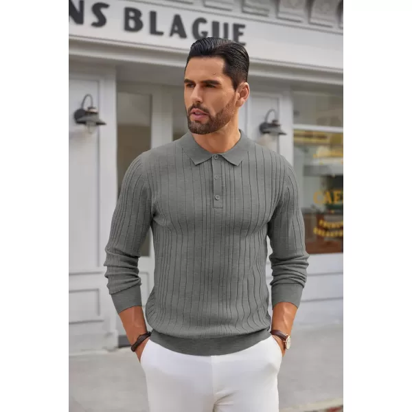 COOFANDY Men's Knit Polo Shirts Long Sleeve Casual Button Down Ribbed Polo Shirt Fashion Golf Shirts