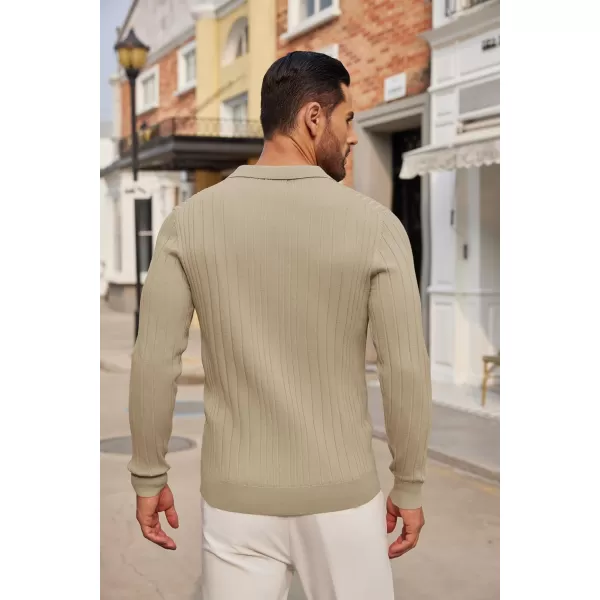 COOFANDY Men's Knit Polo Shirts Long Sleeve Casual Button Down Ribbed Polo Shirt Fashion Golf Shirts