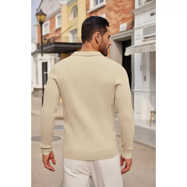 COOFANDY Men's Knit Polo Shirts Long Sleeve Casual Button Down Ribbed Polo Shirt Fashion Golf Shirts