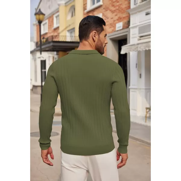 COOFANDY Men's Knit Polo Shirts Long Sleeve Casual Button Down Ribbed Polo Shirt Fashion Golf Shirts