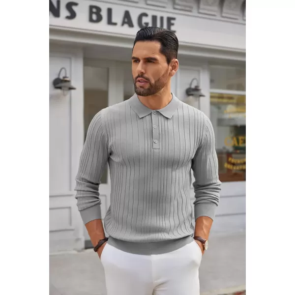 COOFANDY Men's Knit Polo Shirts Long Sleeve Casual Button Down Ribbed Polo Shirt Fashion Golf Shirts