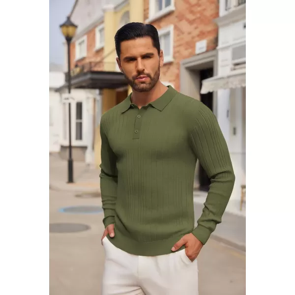 COOFANDY Men's Knit Polo Shirts Long Sleeve Casual Button Down Ribbed Polo Shirt Fashion Golf Shirts