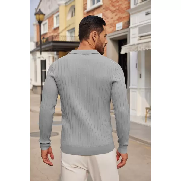 COOFANDY Men's Knit Polo Shirts Long Sleeve Casual Button Down Ribbed Polo Shirt Fashion Golf Shirts