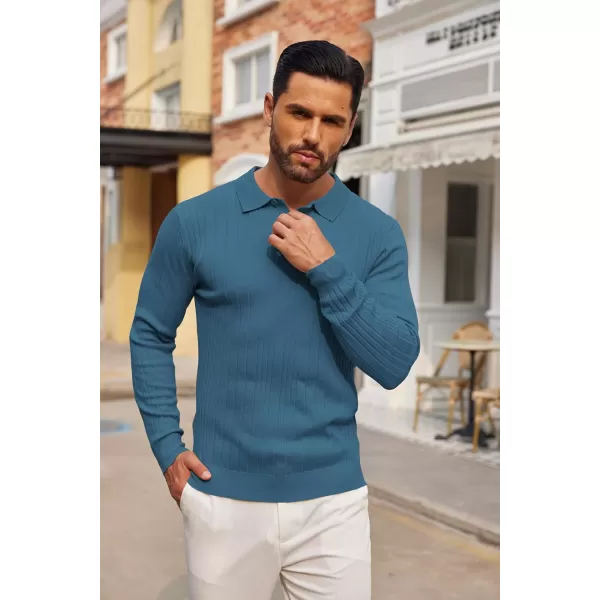 COOFANDY Men's Knit Polo Shirts Long Sleeve Casual Button Down Ribbed Polo Shirt Fashion Golf Shirts